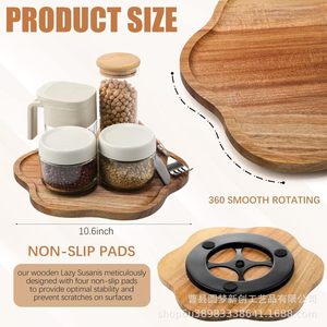 Bandeja giratoria de madera para cubiertos, soporte para botellas de condimentos de cocina, base antideslizante para artículos de baño, organizador giratorio - Product Image 5
