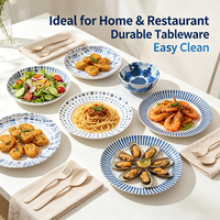 Bol à pâtes non toxique de style européen et américain - Assiette en mélamine bleue peinte à la main, plat rond