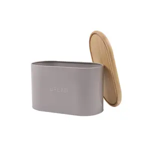 Caixa de metal para pão com tampa, tábua de corte de bambu para bancada de cozinha, caixa de armazenamento de pão