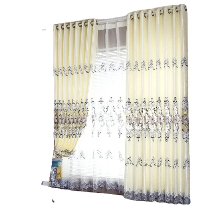 シンプルな刺繍カーテン、リビングルームのカーテン、刺繍パターンのカーテン