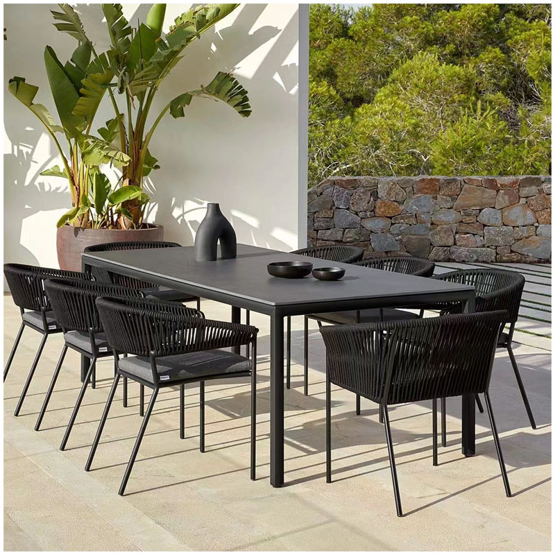 Aluminum outdoor garden dinning set leisure rope patio dinning set customized dinning table and chair