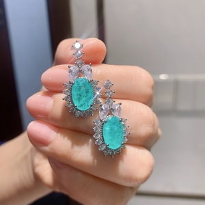 Factory Wholesale Gold Oval Cut 8*12mm Paraiba Cubic Zirconia Vintage Wedding Necklace <b>Earrings</b> Set Eco-friendly Copper CZ - Product Image 2