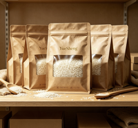 Sachet de riz en kraft enduit de PLA biodégradable avec fenêtre et fermeture éclair, robuste, compostable, écologique, grande capacité, qualité alimentaire, vente en gros