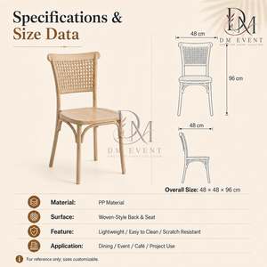 Chaise de mariage haut de gamme en PP imitation bois avec dossier en canne pour réception de mariage, location événementielle, fournisseur en gros et commandes en gros - Product Image 3
