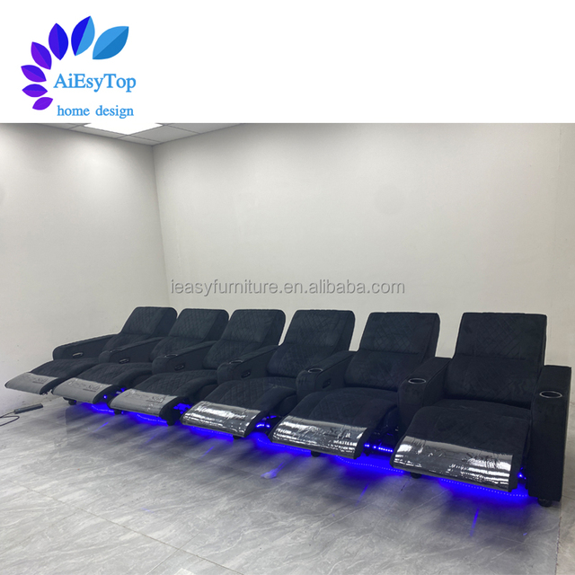 Home Cinema LED Light Electric Power 6 Seater Recliner Sofa Theater Furniture Fabric Recliner Sofa Set Single Recliner Chair