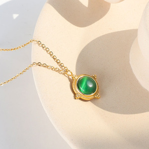 MICCI-Collar personalizado de ágata verde, piedra semigema en relieve, acero inoxidable, Esmeralda, Jade, ágata - Product Image 3