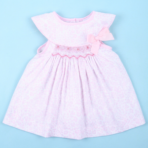 Robe pour enfants sans manches, coupe trapèze, motif floral géométrique rose, brodée à la main, 100% coton certifié OEKO-TEX, OEM ODM - Product Image 1