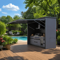 All-in-One Outdoor-Kochstation mit Aluminiumrahmen, Betonoptik-Schrank, integriertem Kühlschrank und Dunstabzugshaube, Wetterfest