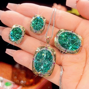 Wholesale Eco-friendly Copper Gold Plated 15*20/10*12mm Paraiba Green Zircon Necklace <b>Earrings</b> <b>Set</b> for Everyday Wear - Product Image 3