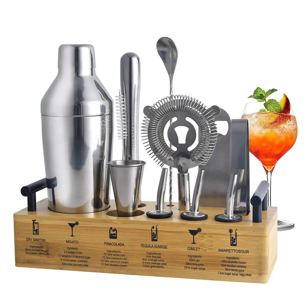 Sáng Tạo Nhà Máy 2023 Thiết Kế Mới Cocktail Kit Thanh Công Cụ Thép Không Gỉ Shaker Cocktail Set Bar Set Với Đứng