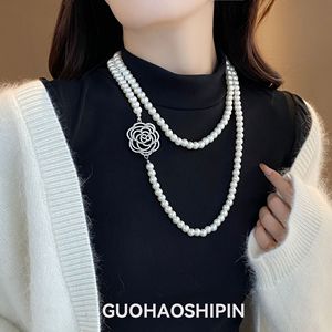 Elegant Rose Pearl Long Necklace For Women Imitation Pearl Multi-layer Sweater Chain Autumn Winter Fashion Jewelry - Product Image 5