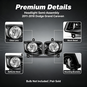 Par de Faros Delanteros de Repuesto Duraderos, Semiensamblados, para <span class=keywords><strong>Dodge</strong></span> <span class=keywords><strong>Grand</strong></span> <span class=keywords><strong>Caravan</strong></span> 2011 2012 2013 2014 2015 2016 2017 <span class=keywords><strong>2018</strong></span> - Product Image 3