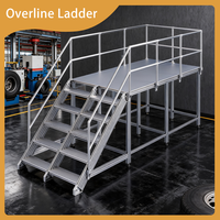 Escalera de aluminio de alta resistencia para mantenimiento higiénico en fábricas de bebidas, plataforma de trabajo con barandillas de seguridad
