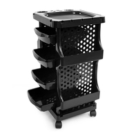 Chariot de beauté mobile moderne avec tiroirs et roues lisses Chariot de salon en plastique noir pour esthéticiennes, coiffeurs