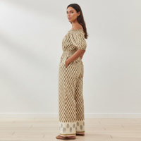 Combinaison à épaules dénudées à imprimé géométrique personnalisé pour femmes, pantalon en coton pour femmes