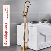 Robinet de baignoire autoportant en laiton plaqué or, mitigeur chaud/froid avec douchette à main, pour salle de bain de luxe à domicile ou à l'hôtel