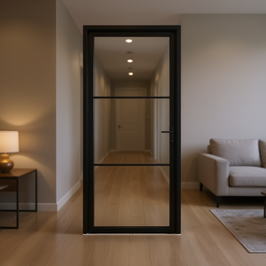 Porta Interna in Alluminio con Vetro ESG Nero 32.7x79.3 Pollici, Design Minimalista, Isolamento Acustico, Apertura Manuale - Product Image 2
