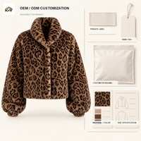 Veste courte ample en fausse fourrure à imprimé léopard pour femme, manches bouffantes surdimensionnées, col montant, manteau chaud d'hiver, style streetwear
