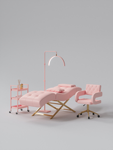 Luxury Pink Lash <b>Bed</b> <b>Set</b> with Half Moon LED Lamp Rolling Cart & Stool for Eyelash Extension Salon - Product Image 4