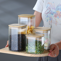 Fournisseur en gros d'usine, récipient de stockage de cuisine en verre transparent à rayures verticales côtelées, écologique, réutilisable, en vrac