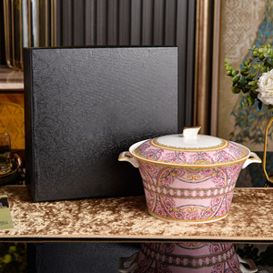 Elegant Floral Print Ceramic Soup Pot Set With Lid Multicolor Porcelain Soup Tureen in Gift Box for Wedding Gift - Product Image 2