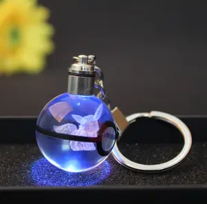 Bola Kristal 3D Lampu Malam LED Gantungan Kunci Bola Poke Berubah Warna Mainan Lampu Malam Hadiah Anak-anak