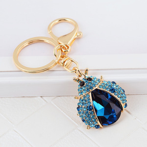 Wholesale Rhinestone Metal Ladybug Keychain Sparkling Crystal Ladybird Keyring Pendant Insects Key Chain Decoration