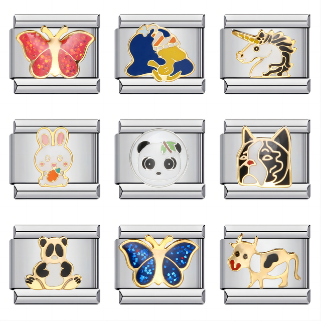 Personalized DIY Italian Style Modular Charm Bracelet New Stainless Steel Silver Plated Oil-Dripping Cartoon Elastic Fashion