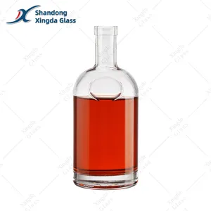 Xingda botol kaca anggur Brandy, disesuaikan 500Ml sederhana datar bening kosong minuman keras dengan pabrik gabus