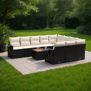 Set Divano da Giardino in Rattan Nero con Cuscini Crema, Arredamento da Esterno dal Design Contemporaneo, Impermeabile e Resistente ai Raggi UV in Rattan PE - Product Image 2