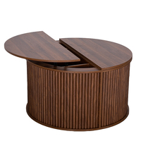 Tables basses de gros avec rangement, design cannelé, modernes, 2 niveaux, en bois rustique, montage facile, pliables, écologiques