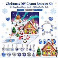 Kit de fabrication de bracelet porte-bonheur DIY pour calendrier de l'Avent de Noël, ensemble de bijoux perlés flocon de neige bleu argenté pour filles
