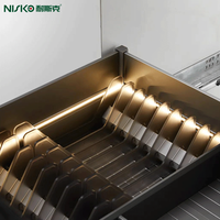 Panier coulissant en aluminium pour armoires de cuisine Porte-vaisselle à lumière LED et panier à tiroir de rangement