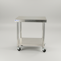 Mobiele roestvrijstalen werkbank met wielen, zware roltafel voor keuken en restaurant