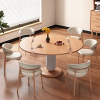 Table à manger carrée pliante télescopique multifonction en bois massif style crème avec chaises, idéale pour petits appartements, capacité 10 personnes