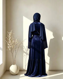 1857# Autumn Winter Modest Abaya Loose Sleeves Front Open Cardigan <b>Sequins</b> Mesh Velvet Warm Coat Abayas for Muslim Women - Product Image 4