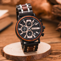 Montre chronographe de luxe pour homme, personnalisable avec logo, en bois, bracelet en acier inoxydable, résistante à l'eau 3 ATM, OEM