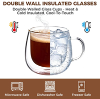 Ensemble de 2 tasses en verre à double paroi isolées avec poignée, tasses en verre transparent pour cappuccino, expresso, thé et boissons chaudes