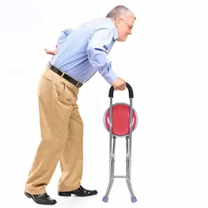 Vara dobrável com assento Quatro Pernas Portátil Cane Cadeira Stool Idosos Cuidados Aid