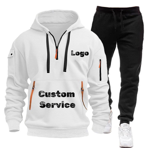 Logo di qualità personalizzata OEM con stampa ricamata con Zip e design con <span class=keywords><strong>cappuccio</strong></span> in bianco tute sportive da <span class=keywords><strong>uomo</strong></span> felpe - Product Image 1