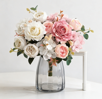 Penjualan Panas Grosir Premium Realistis Buket Mini Mawar Peony Sutra Lembut Bunga Buatan Kecil Dekorasi Pernikahan Pengantin Grosir