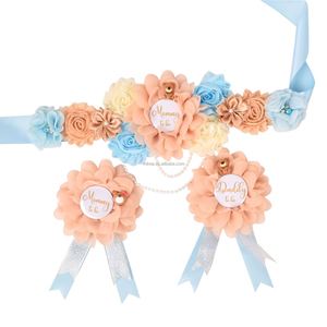Lot de 3 ceintures de maternité de luxe faites à la main pour la fête prénatale, ensemble de corsages pour future maman et future papa, <span class=keywords><strong>ceinture</strong></span> de <span class=keywords><strong>grossesse</strong></span> florale pour bébé - Product Image 4