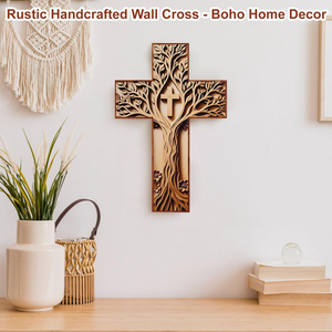 Croce <span class=keywords><strong>Albero</strong></span> <span class=keywords><strong>della</strong></span> <span class=keywords><strong>Vita</strong></span> <span class=keywords><strong>da</strong></span> Appendere, Croce Cristiana in Legno con Rilievo a Rami in Rilievo, Decorazione Rustica in Legno Tonalità Oro per Casa e Chiesa - Product Image 5