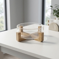 Bol à salade en verre transparent avec base en bois hautement esthétique, personnalisable, écologique, durable, de style européen, cadeaux d'affaires