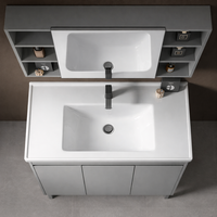 Meuble-lavabo mural flottant moderne avec armoire miroir, tiroirs à fermeture douce et étagères de rangement pour salle de bain