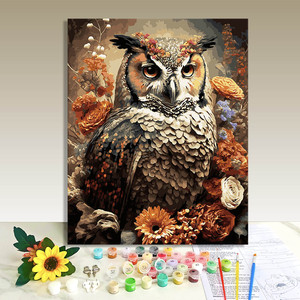 Kits de pintura por números personalizados DIY, diseño de búho y flores, pinturas digitales al óleo para adultos, gran éxito de ventas - Product Image 1
