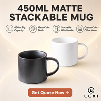 Mug à café en céramique empilable 450 ml, finition mate, grande capacité, couleur personnalisée avec poignée, tasse en porcelaine pour le bureau, la maison, usage quotidien