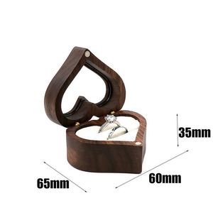 Boîte à bijoux personnalisée en bois vintage, noyer noir, forme de cœur, boîte cadeau pour demande en mariage, fiançailles, cérémonie de mariage - Product Image 2
