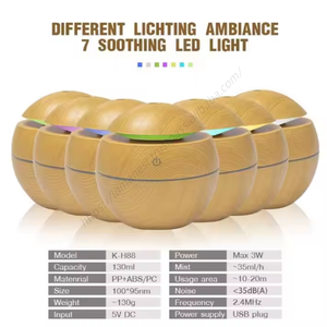 Wholesale Factory Wholesale Portable <strong>Led</strong> <strong>Round</strong> Wood Grain 130ml Mini Humidifier Purifier Ultrasonic Aroma <strong>Diffuser</strong> air - Product Image 2