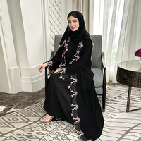 Abaya Dubai Mewah Bordir Renda 2026, Jubah Panjang Hitam Terbuka di Depan, Pakaian Luar Islami Sederhana, Pakaian Elegan untuk Wanita Muslim